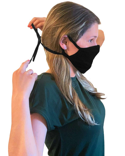 100% Cotton Antimicrobial Triple Layer Adjustable Mask - Black